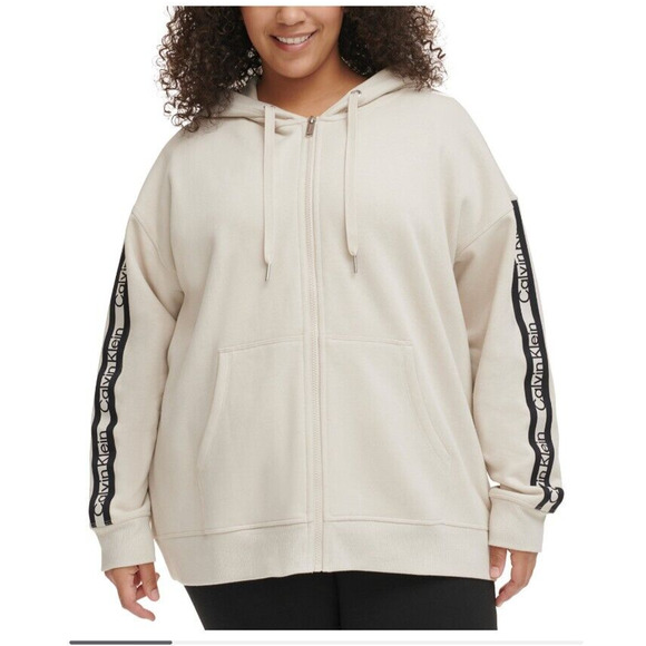 NEW Calvin Klein Plus Size Hoodie Full ZIp Sweatshirt Tan Womens Size 2X - Picture 2 of 6